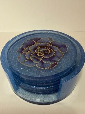 Resin Coaster Set with Floral Design